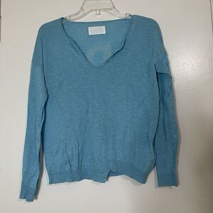Zadig & Voltaire blue knit long sleeve henley ART pullover cotton top size Small